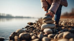 Child balancing stepping stones at sunset — 12-step programme halfway house South Africa